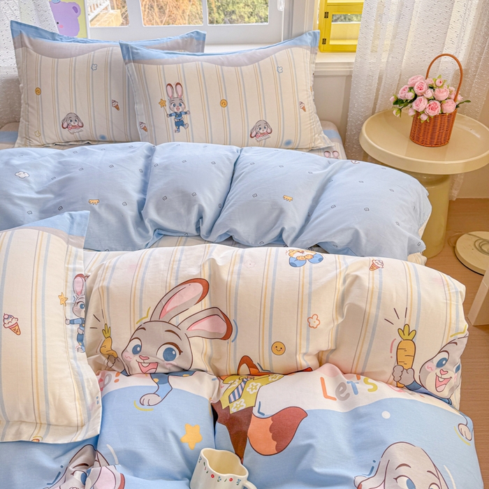 91家纺网 家纺一手货源 找家纺 禧安居 2025新款高支高密活性印染全棉印花四件套全棉四件套三件套被套（支持定制尺寸）狐狸兔