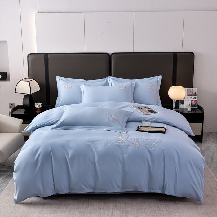 91家纺网 家纺一手货源 找家纺 （总）森林雨 【素-凝绣】2026新款133x76高精密刺绣100%全棉四件套