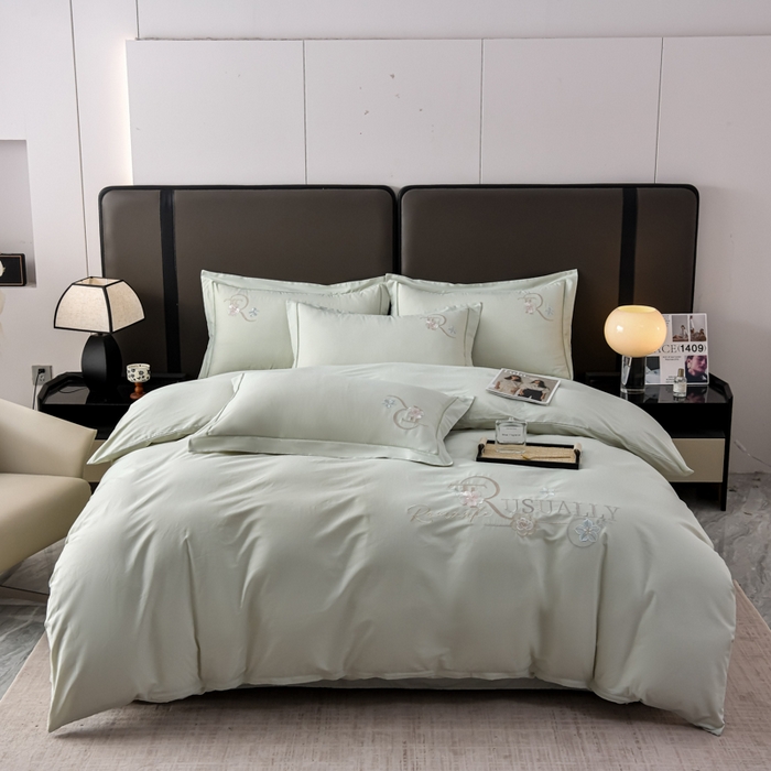 91家纺网 家纺一手货源 找家纺 （总）森林雨 【素-凝绣】2026新款133x76高精密刺绣100%全棉四件套