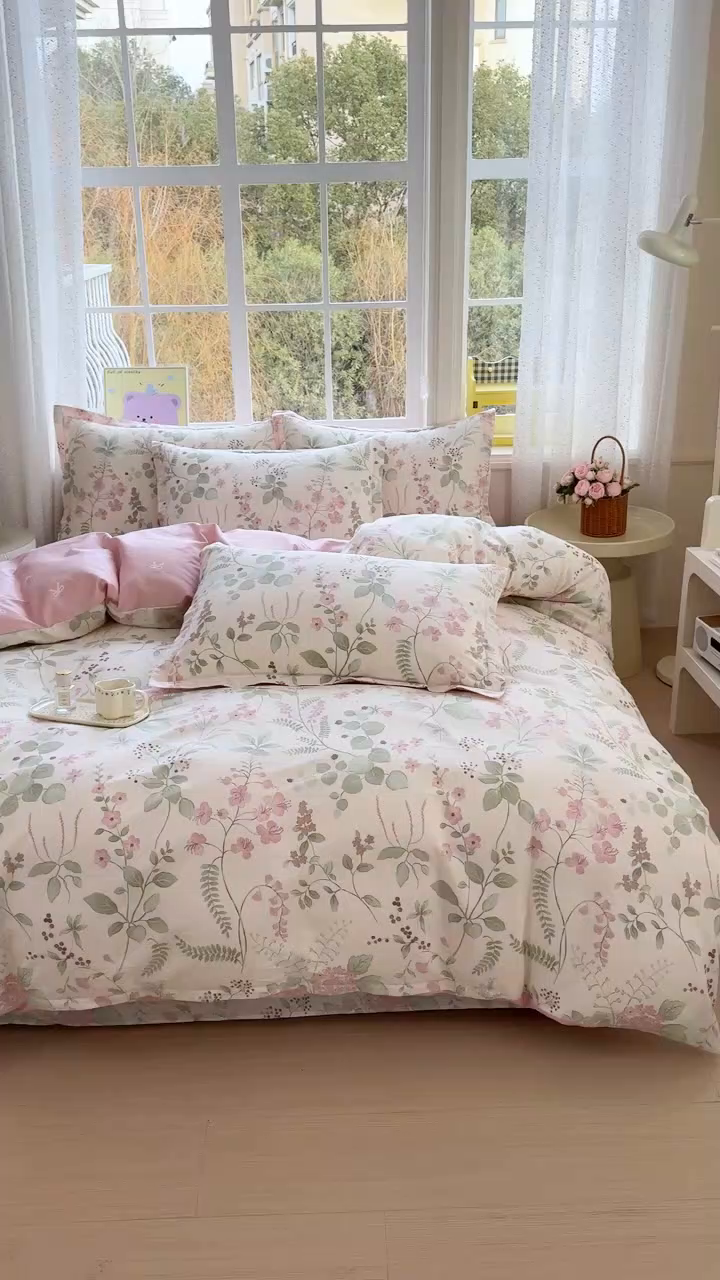 91家纺网 家纺一手货源 找家纺 禧安居 2025新款高支高密活性印染全棉印花四件套全棉四件套三件套被套（支持定制尺寸）花春城