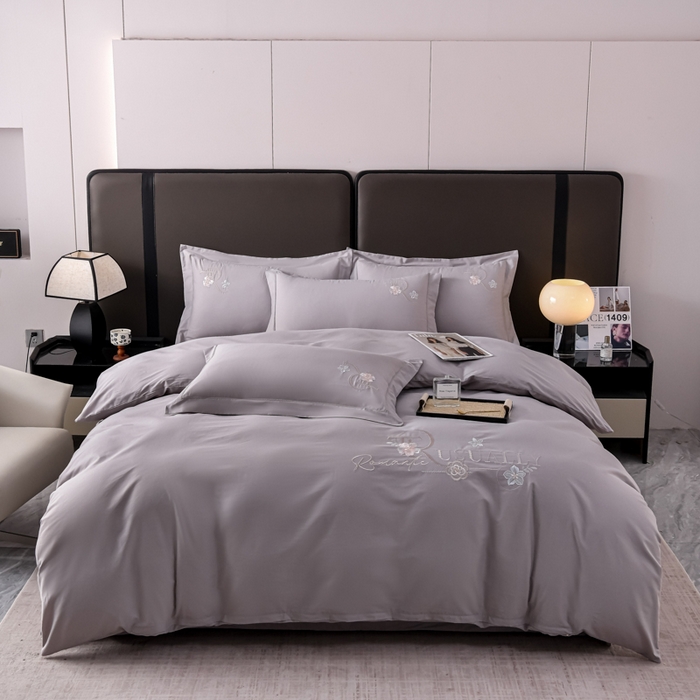 91家纺网 家纺一手货源 找家纺 （总）森林雨 【素-凝绣】2026新款133x76高精密刺绣100%全棉四件套