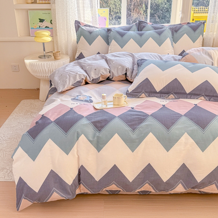 91家纺网 家纺一手货源 找家纺 禧安居 2025新款高支高密活性印染全棉印花四件套全棉四件套三件套被套（支持定制尺寸）几何飞船