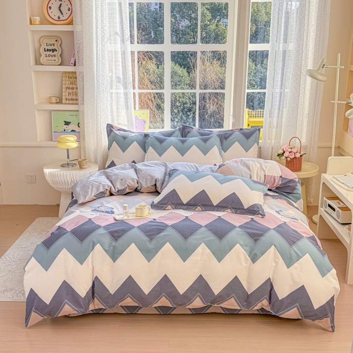 91家纺网 家纺一手货源 找家纺 禧安居 2025新款高支高密活性印染全棉印花四件套全棉四件套三件套被套（支持定制尺寸）几何飞船