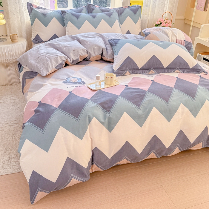 91家纺网 家纺一手货源 找家纺 禧安居 2025新款高支高密活性印染全棉印花四件套全棉四件套三件套被套（支持定制尺寸）几何飞船