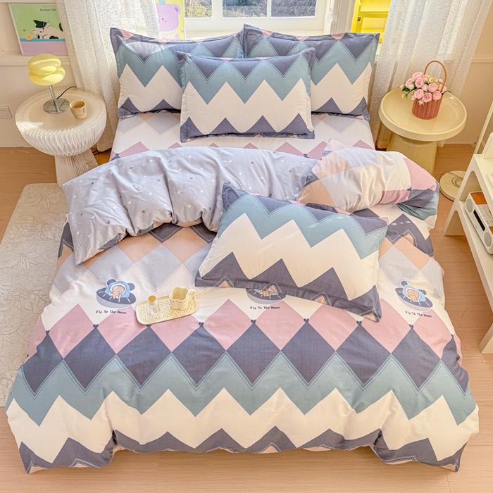 91家纺网 家纺一手货源 找家纺 禧安居 2025新款高支高密活性印染全棉印花四件套全棉四件套三件套被套（支持定制尺寸）几何飞船