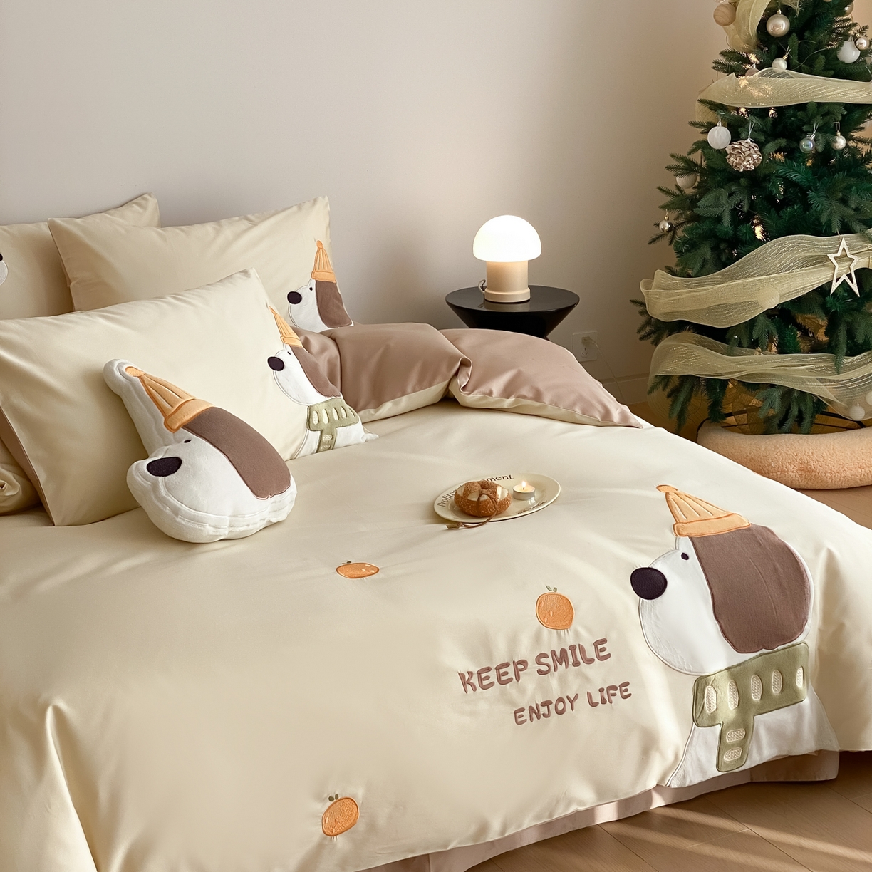 91家纺网 家纺一手货源 找家纺 （总）云栖家居 2026全棉50支100S刺绣卡通四件套-大耳修狗