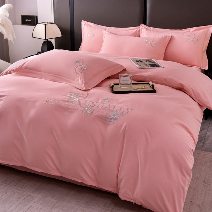 91家纺网 家纺一手货源 找家纺 （总）森林雨 【素-凝绣】2026新款133x76高精密刺绣100%全棉四件套