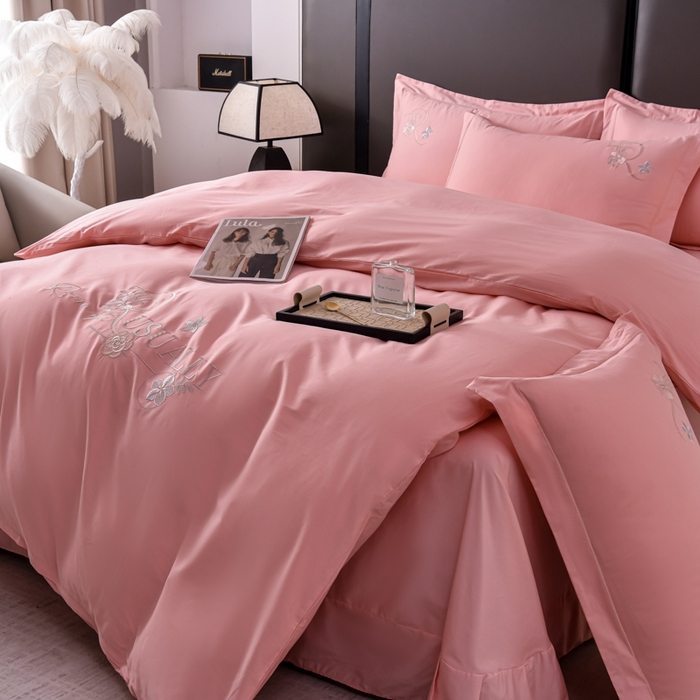 91家纺网 家纺一手货源 找家纺 （总）森林雨 【素-凝绣】2026新款133x76高精密刺绣100%全棉四件套