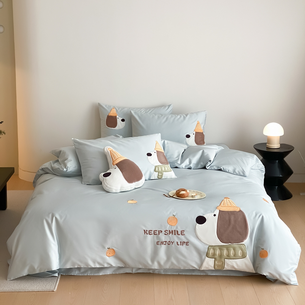 云栖家居 2026全棉50支100S刺绣卡通四件套-大耳修狗 大耳狗-蓝