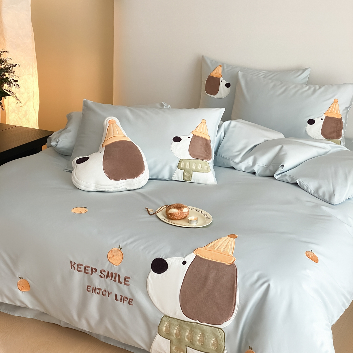 91家纺网 家纺一手货源 找家纺 云栖家居 2026全棉50支100S刺绣卡通四件套-大耳修狗 大耳狗-蓝