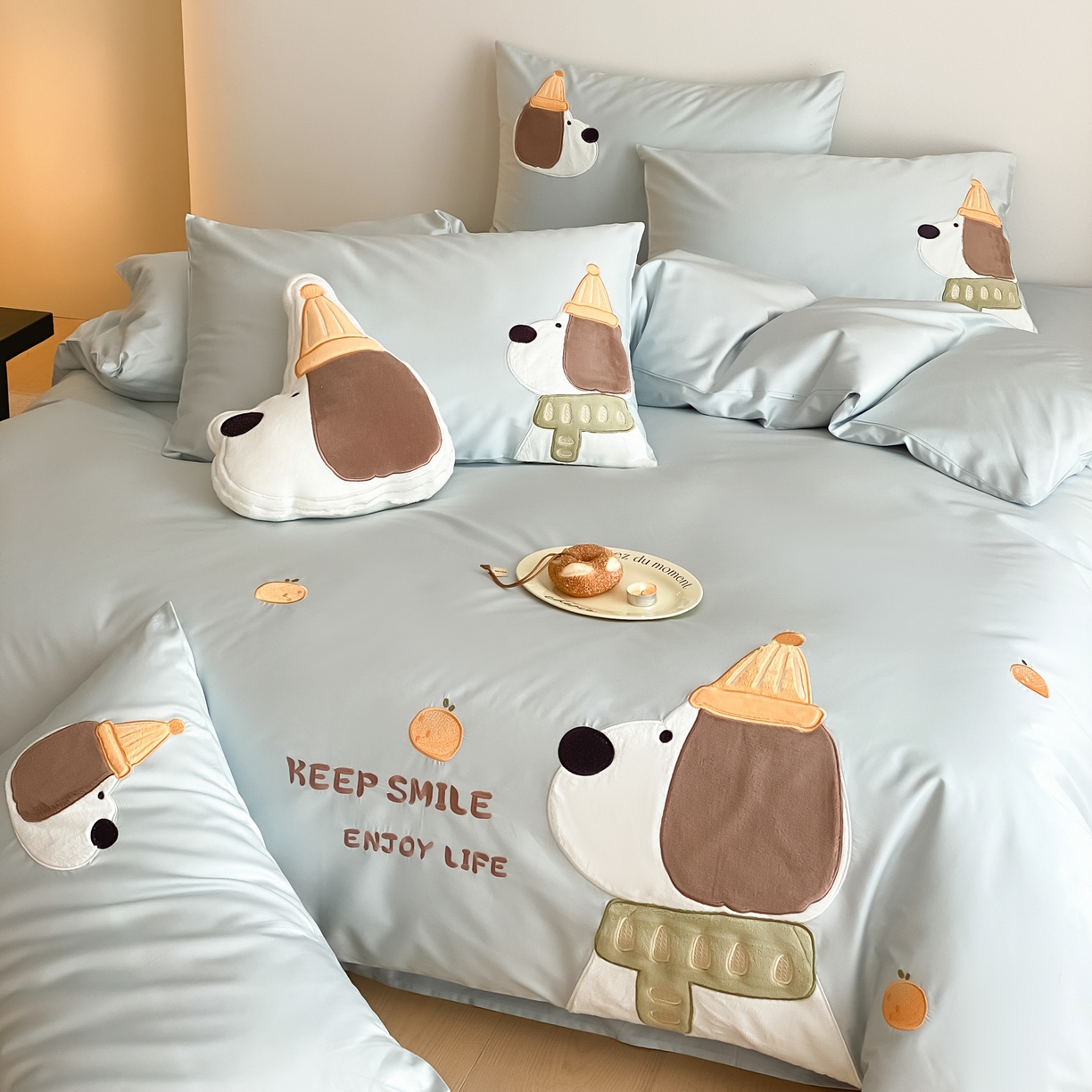 91家纺网 家纺一手货源 找家纺 云栖家居 2026全棉50支100S刺绣卡通四件套-大耳修狗 大耳狗-蓝