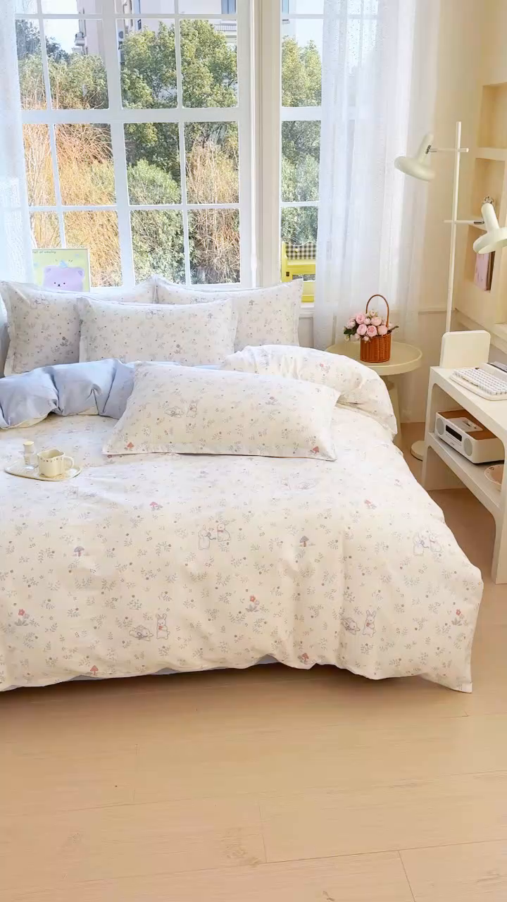 91家纺网 家纺一手货源 找家纺 禧安居 2025新款高支高密活性印染全棉印花四件套全棉四件套三件套被套（支持定制尺寸）觅时光