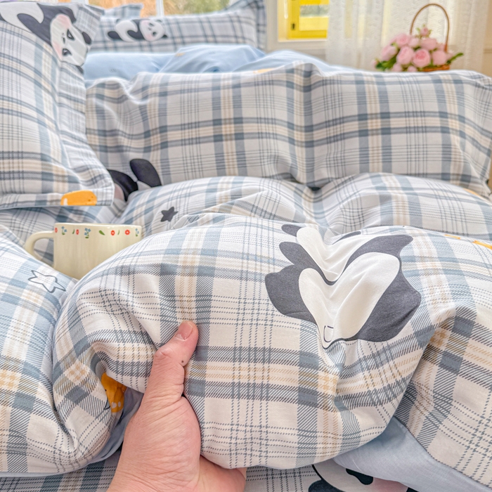 91家纺网 家纺一手货源 找家纺 禧安居 2025新款高支高密活性印染全棉印花四件套全棉四件套三件套被套（支持定制尺寸）熊猫美梦