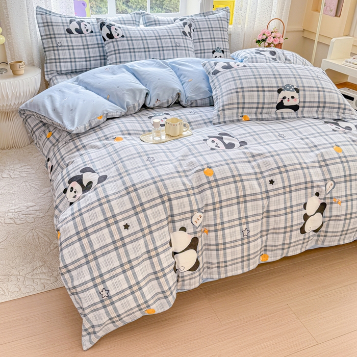 91家纺网 家纺一手货源 找家纺 禧安居 2025新款高支高密活性印染全棉印花四件套全棉四件套三件套被套（支持定制尺寸）熊猫美梦