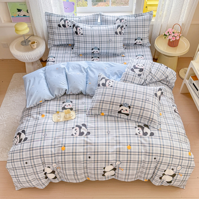 91家纺网 家纺一手货源 找家纺 禧安居 2025新款高支高密活性印染全棉印花四件套全棉四件套三件套被套（支持定制尺寸）熊猫美梦