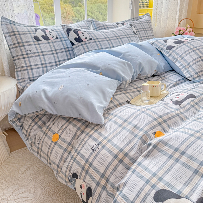 91家纺网 家纺一手货源 找家纺 禧安居 2025新款高支高密活性印染全棉印花四件套全棉四件套三件套被套（支持定制尺寸）熊猫美梦