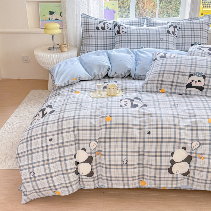 91家纺网 家纺一手货源 找家纺 禧安居 2025新款高支高密活性印染全棉印花四件套全棉四件套三件套被套（支持定制尺寸）熊猫美梦