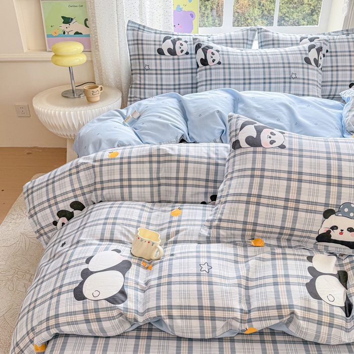 91家纺网 家纺一手货源 找家纺 禧安居 2025新款高支高密活性印染全棉印花四件套全棉四件套三件套被套（支持定制尺寸）熊猫美梦