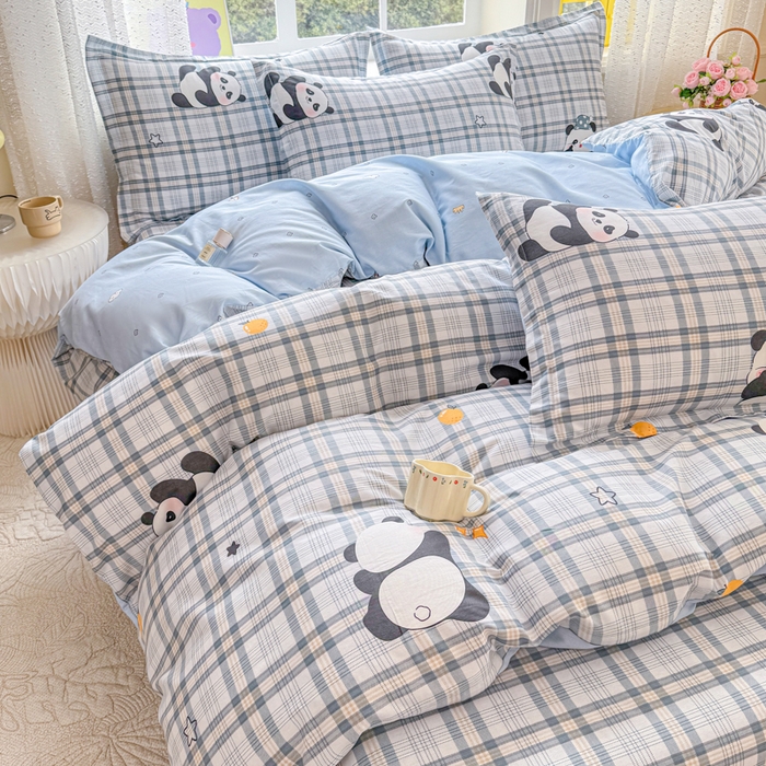 91家纺网 家纺一手货源 找家纺 禧安居 2025新款高支高密活性印染全棉印花四件套全棉四件套三件套被套（支持定制尺寸）熊猫美梦