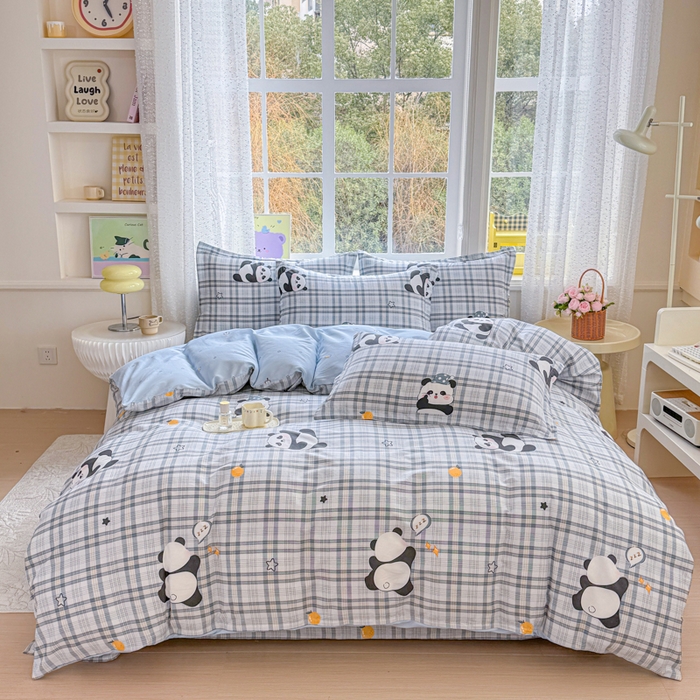 91家纺网 家纺一手货源 找家纺 禧安居 2025新款高支高密活性印染全棉印花四件套全棉四件套三件套被套（支持定制尺寸）熊猫美梦