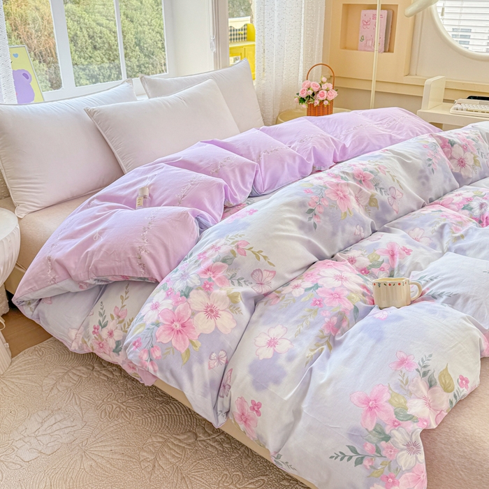 91家纺网 家纺一手货源 找家纺 禧安居 2025新款高支高密活性印染全棉被套单被套（支持定制尺寸）蝶恋花