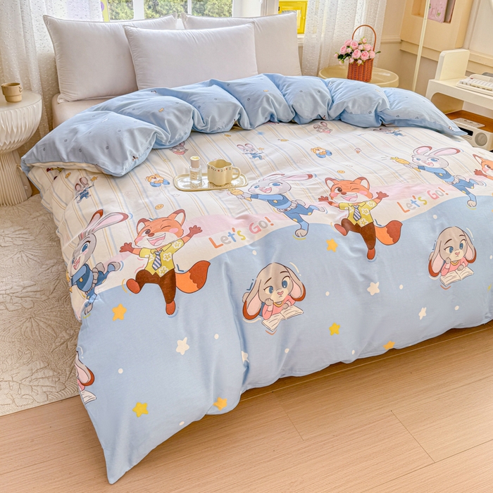 91家纺网 家纺一手货源 找家纺 禧安居 2025新款高支高密活性印染全棉被套单被套（支持定制尺寸）狐狸兔