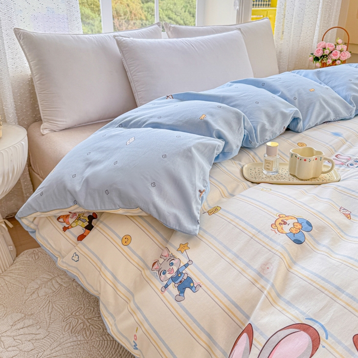 91家纺网 家纺一手货源 找家纺 禧安居 2025新款高支高密活性印染全棉被套单被套（支持定制尺寸）狐狸兔