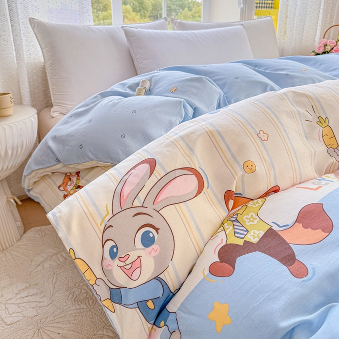 91家纺网 家纺一手货源 找家纺 禧安居 2025新款高支高密活性印染全棉被套单被套（支持定制尺寸）狐狸兔