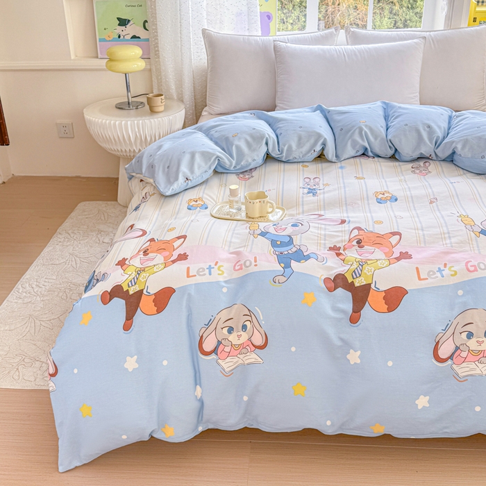 91家纺网 家纺一手货源 找家纺 禧安居 2025新款高支高密活性印染全棉被套单被套（支持定制尺寸）狐狸兔