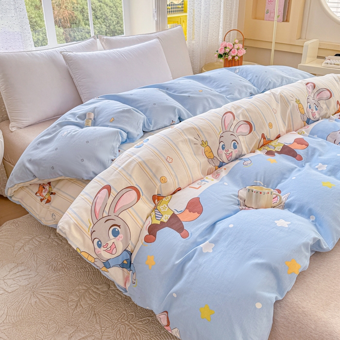 91家纺网 家纺一手货源 找家纺 禧安居 2025新款高支高密活性印染全棉被套单被套（支持定制尺寸）狐狸兔