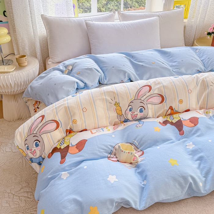 91家纺网 家纺一手货源 找家纺 禧安居 2025新款高支高密活性印染全棉被套单被套（支持定制尺寸）狐狸兔