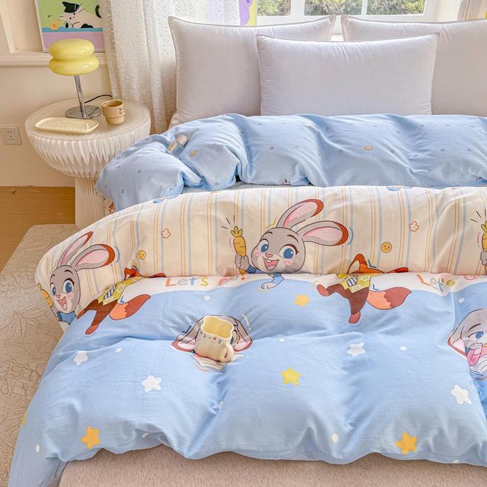 91家纺网 家纺一手货源 找家纺 禧安居 2025新款高支高密活性印染全棉被套单被套（支持定制尺寸）狐狸兔