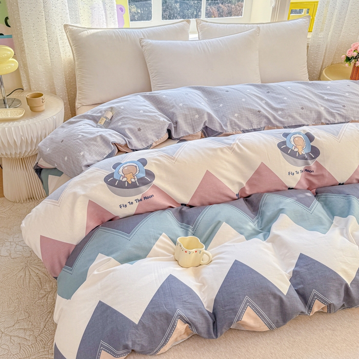 91家纺网 家纺一手货源 找家纺 禧安居 2025新款高支高密活性印染全棉被套单被套（支持定制尺寸）几何飞船