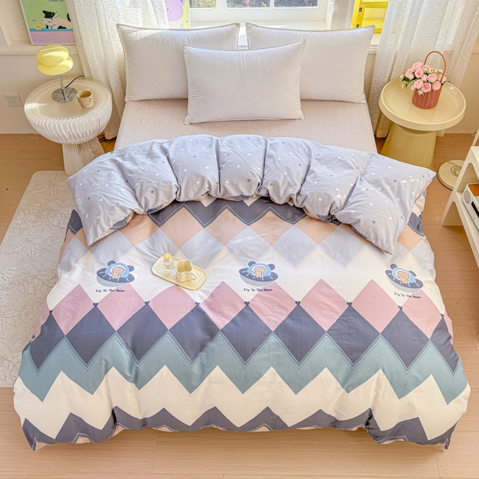 91家纺网 家纺一手货源 找家纺 禧安居 2025新款高支高密活性印染全棉被套单被套（支持定制尺寸）几何飞船