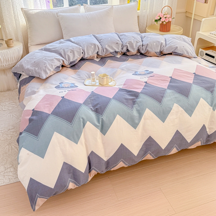 91家纺网 家纺一手货源 找家纺 禧安居 2025新款高支高密活性印染全棉被套单被套（支持定制尺寸）几何飞船