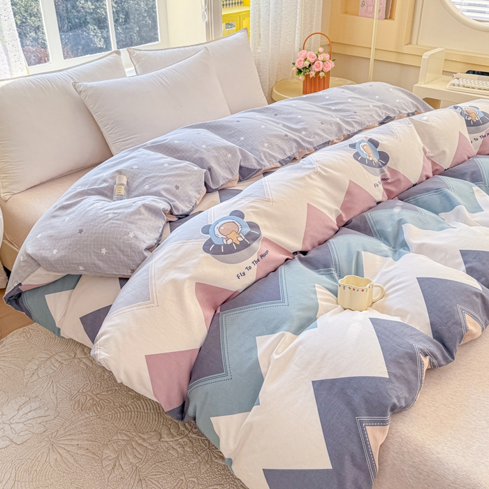 91家纺网 家纺一手货源 找家纺 禧安居 2025新款高支高密活性印染全棉被套单被套（支持定制尺寸）几何飞船
