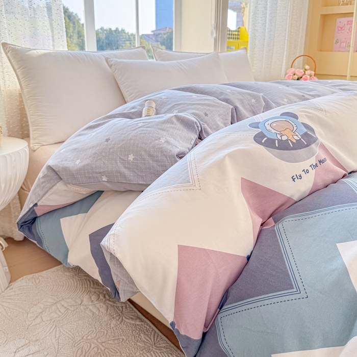 91家纺网 家纺一手货源 找家纺 禧安居 2025新款高支高密活性印染全棉被套单被套（支持定制尺寸）几何飞船