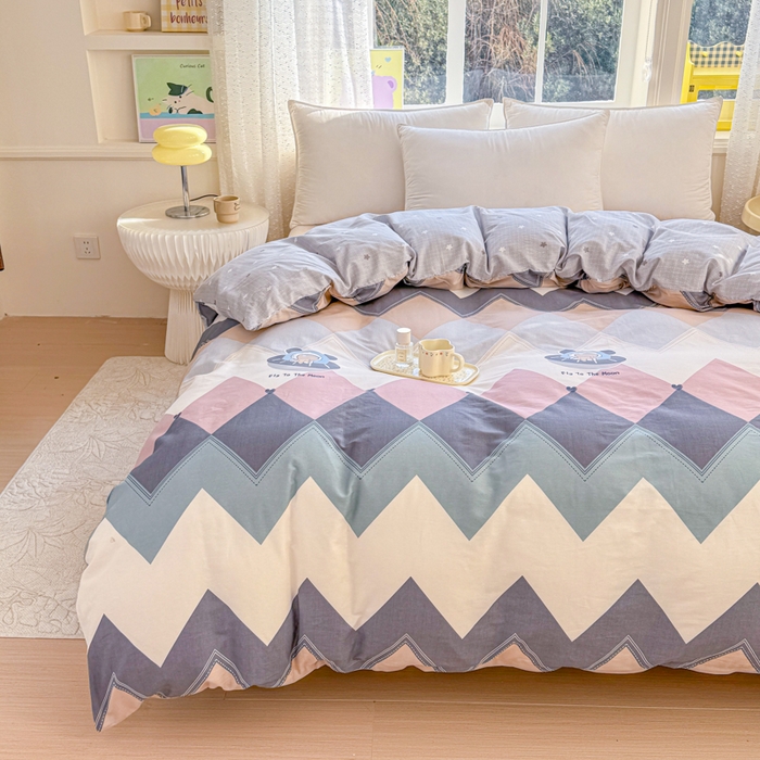 91家纺网 家纺一手货源 找家纺 禧安居 2025新款高支高密活性印染全棉被套单被套（支持定制尺寸）几何飞船