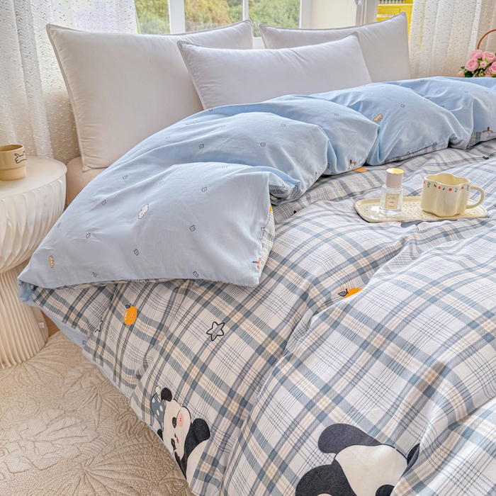 91家纺网 家纺一手货源 找家纺 禧安居 2025新款高支高密活性印染全棉被套单被套（支持定制尺寸）熊猫美梦