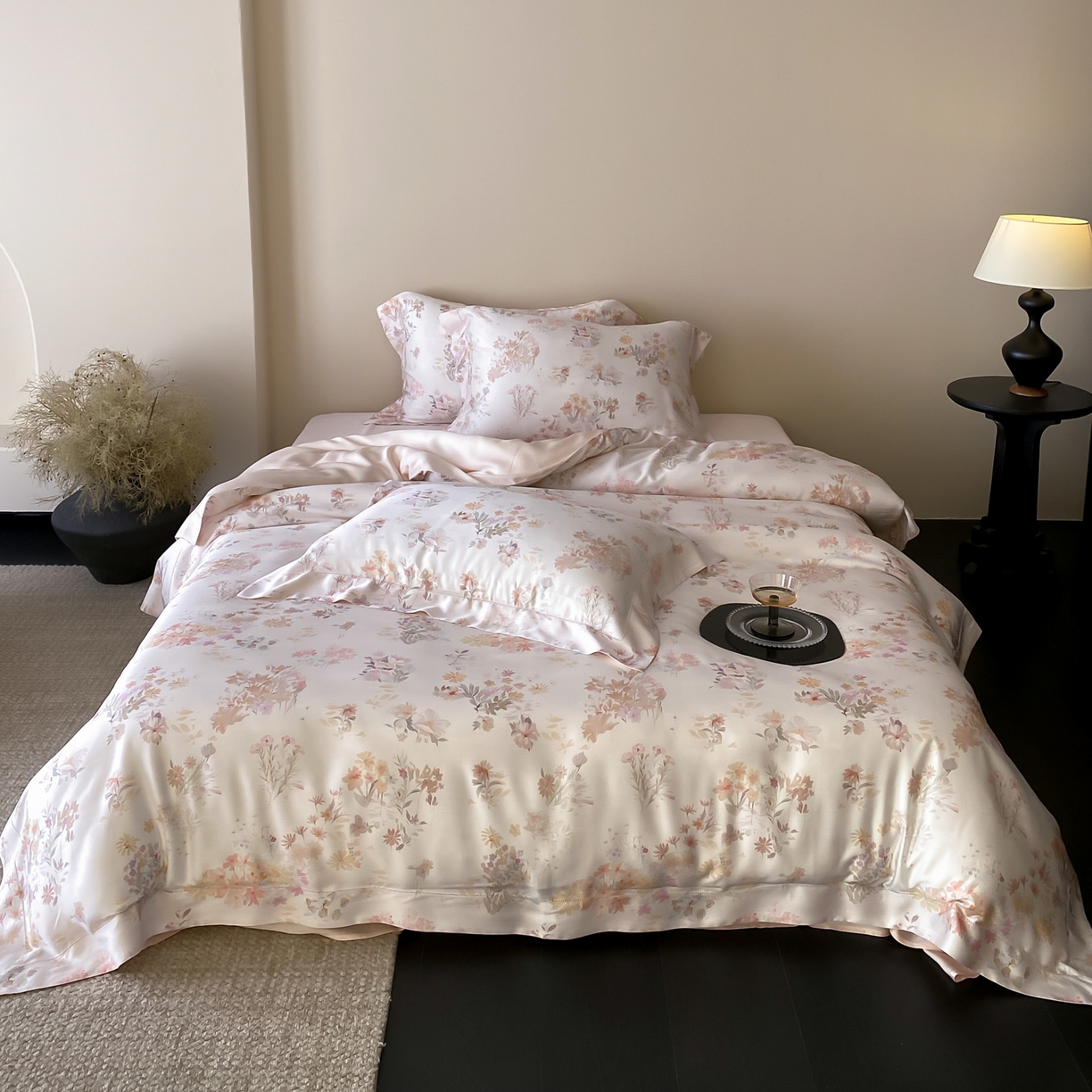 91家纺网 家纺一手货源 找家纺 云栖家居 2026新款春夏60支兰精天丝四件套-初夏 初夏-粉