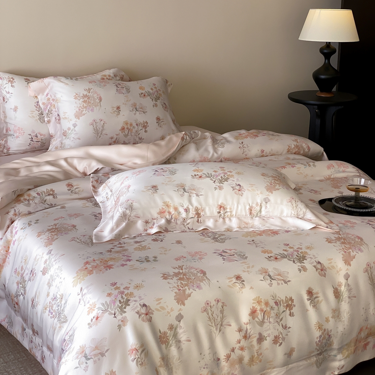 91家纺网 家纺一手货源 找家纺 云栖家居 2026新款春夏60支兰精天丝四件套-初夏 初夏-粉