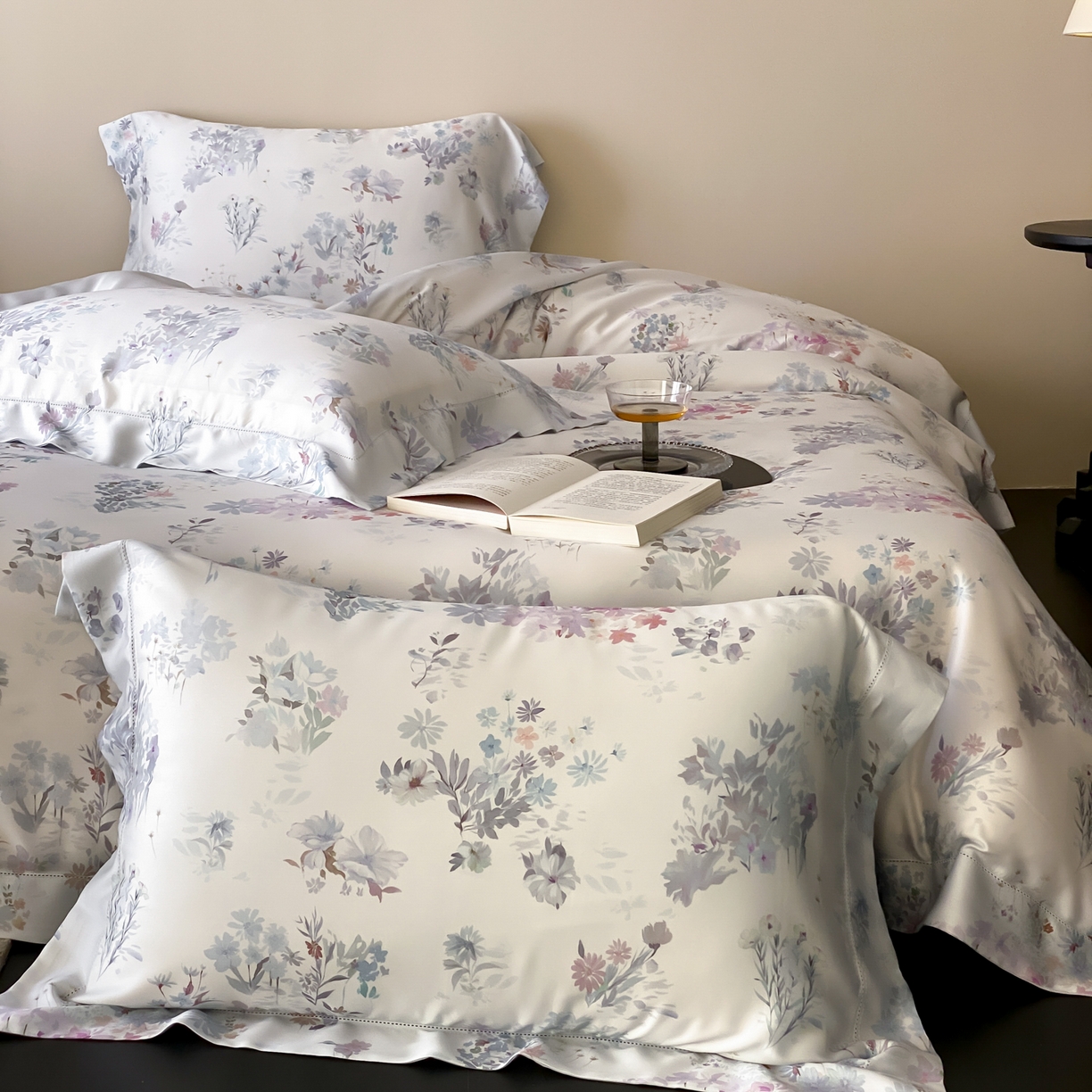 91家纺网 家纺一手货源 找家纺 云栖家居 2026新款春夏60支兰精天丝四件套-初夏 初夏-蓝