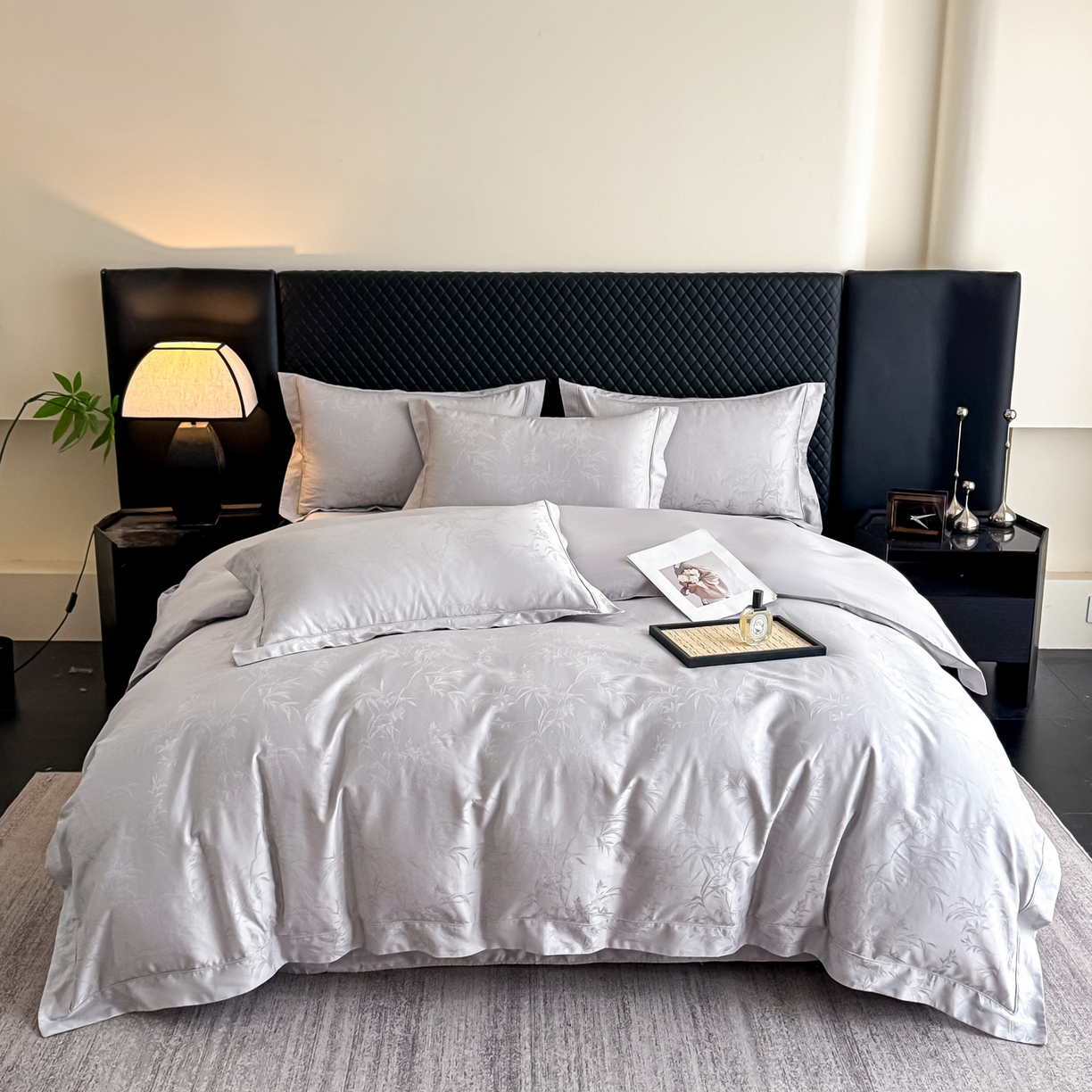 91家纺网 家纺一手货源 找家纺 森林雨 【翡-鎏光】2026高端双股50S新疆长绒棉提花埋绳工艺款四件套 兰亭序-水母灰