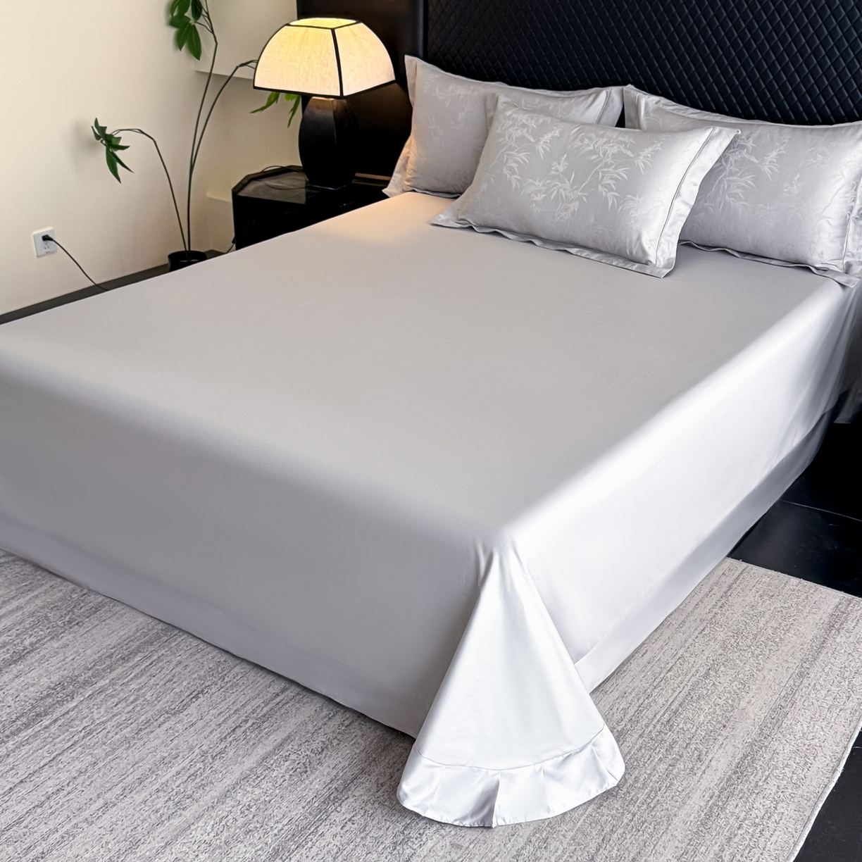 91家纺网 家纺一手货源 找家纺 森林雨 【翡-鎏光】2026高端双股50S新疆长绒棉提花埋绳工艺款四件套 兰亭序-水母灰