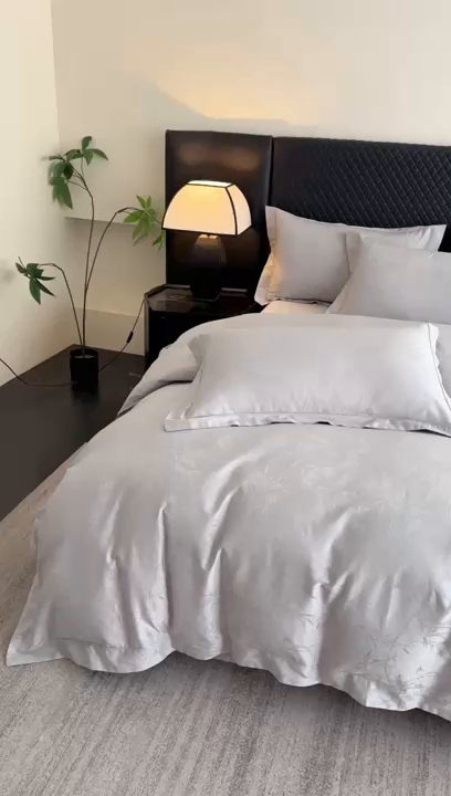 91家纺网 家纺一手货源 找家纺 森林雨 【翡-鎏光】2026高端双股50S新疆长绒棉提花埋绳工艺款四件套 兰亭序-水母灰