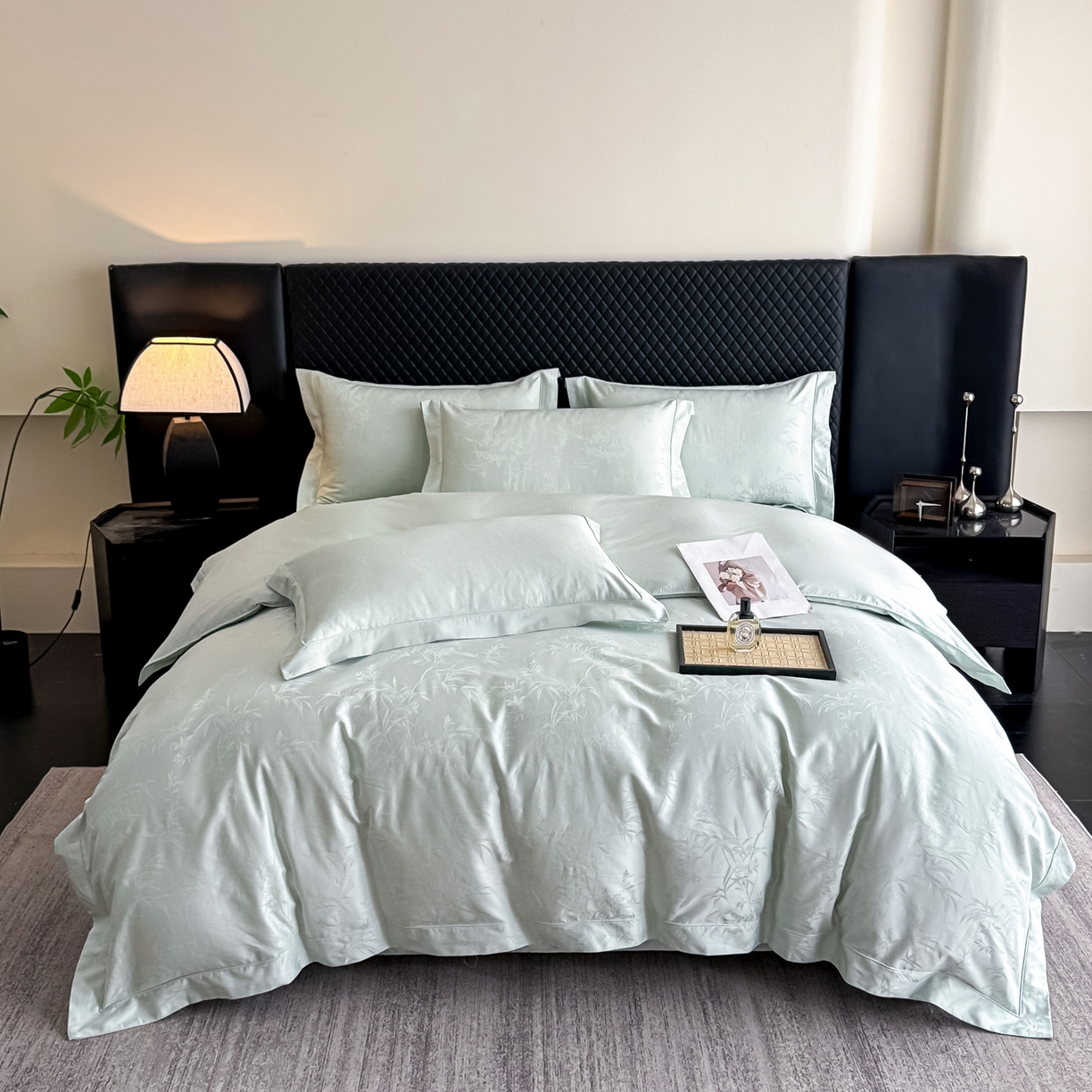 91家纺网 家纺一手货源 找家纺 森林雨 【翡-鎏光】2026高端双股50S新疆长绒棉提花埋绳工艺款四件套 兰亭序-婴儿绿