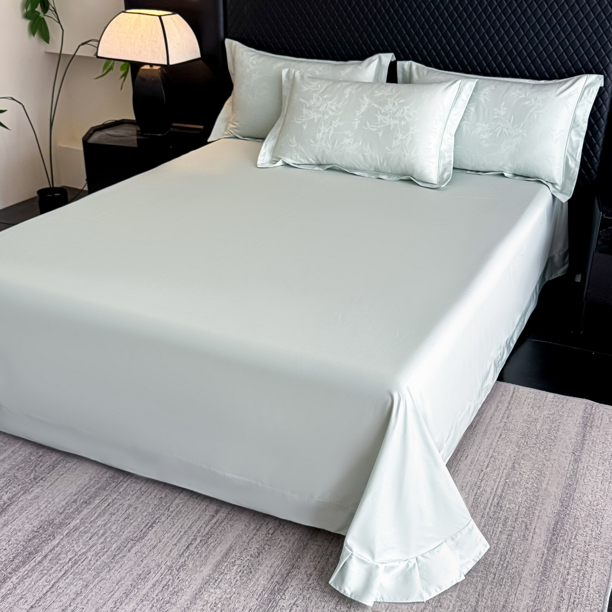 91家纺网 家纺一手货源 找家纺 森林雨 【翡-鎏光】2026高端双股50S新疆长绒棉提花埋绳工艺款四件套 兰亭序-婴儿绿