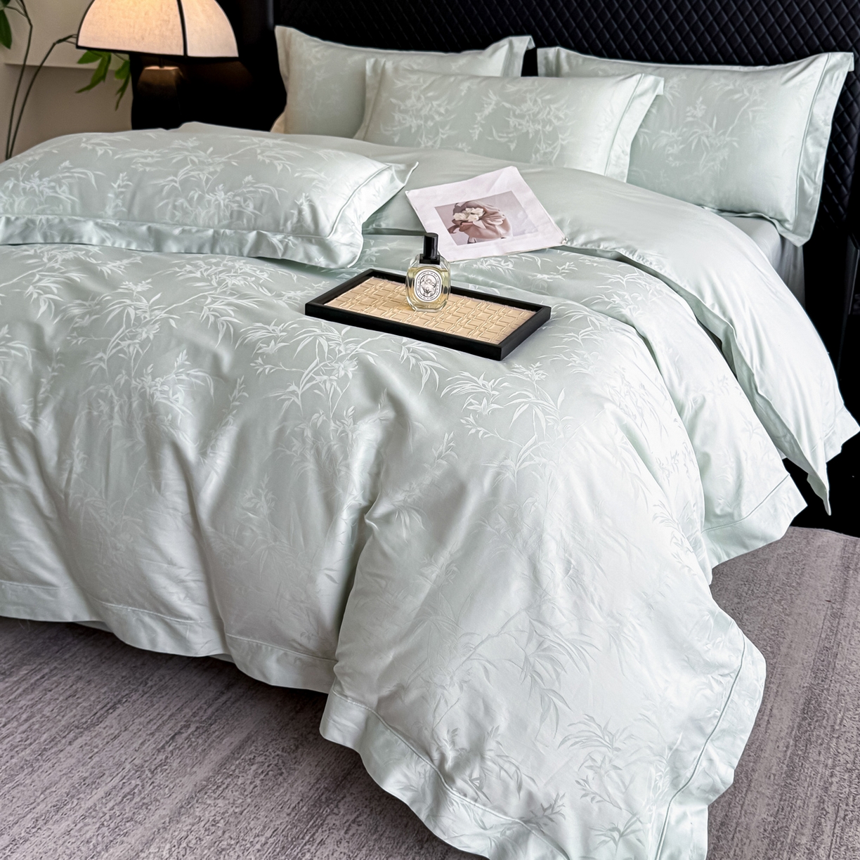 91家纺网 家纺一手货源 找家纺 森林雨 【翡-鎏光】2026高端双股50S新疆长绒棉提花埋绳工艺款四件套 兰亭序-婴儿绿