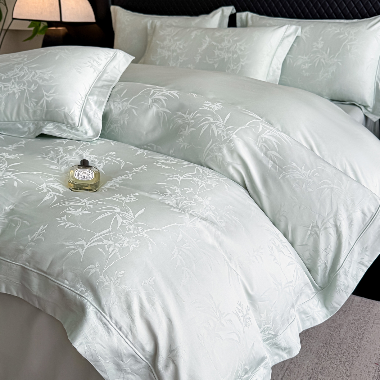 森林雨 【翡-鎏光】2026高端双股50S新疆长绒棉提花埋绳工艺款四件套 兰亭序-婴儿绿