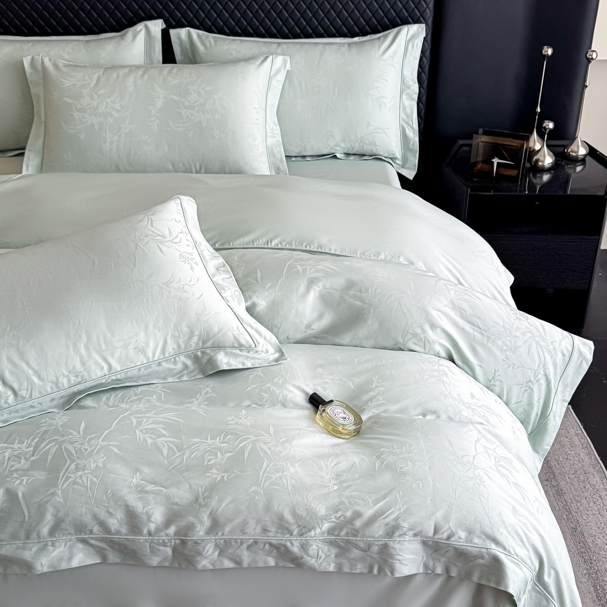 91家纺网 家纺一手货源 找家纺 森林雨 【翡-鎏光】2026高端双股50S新疆长绒棉提花埋绳工艺款四件套 兰亭序-婴儿绿